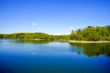 View from the Neye Dam of the surrounding landscape near Wipperf&uuml;rth. Nature at the reservoir.
