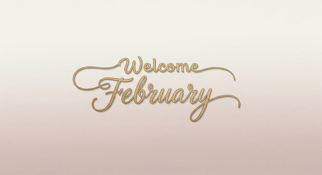 Elegant Gold Welcome February Script on Soft Pink Watercolor Background