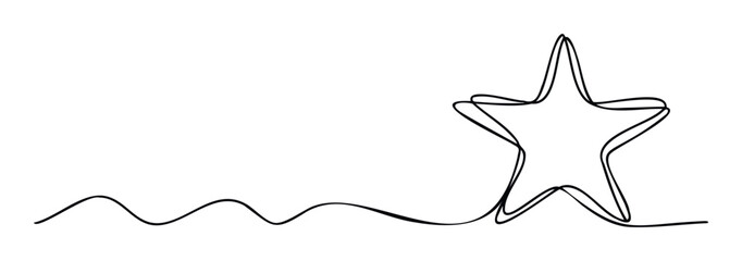 Dynamic continuous single black line drawing forming a bold star shape, symbolizing excellence and aspiration, ideal for branding, motivational graphics, and corporate communications