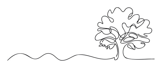 Obraz premium Continuous line drawing of a stylized tree with a flowing organic line, perfect for minimalist nature themes, ecological presentations, or simple graphic branding.