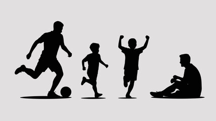 a silhouette depiction of a family s progression through life stages showing a father playing a child running another celebrating and an older man resting