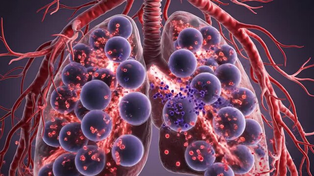 Immune Response and Inflammation in Lung Tissue Microscopic 3D Illustration