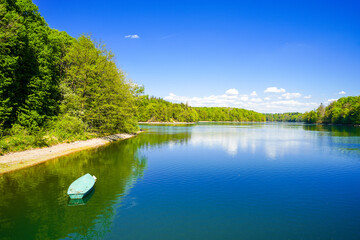 View from the Neye Dam of the surrounding landscape near Wipperf&uuml;rth. Nature at the reservoir.
