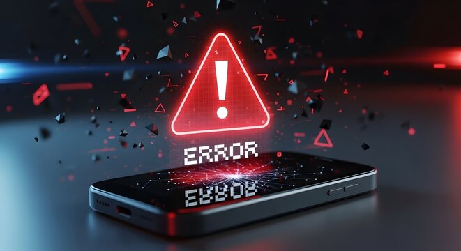Smartphone displaying red error warning sign. Digital cybersecurity concept. Mobile security breach for data protection and threat. - Powered by Adobe