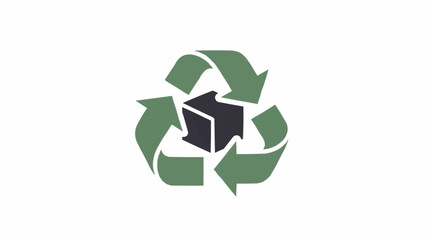 Recycling symbol with green arrows.