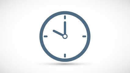 Simple blue clock face in modern minimalist design with soft blue color on white background for time management