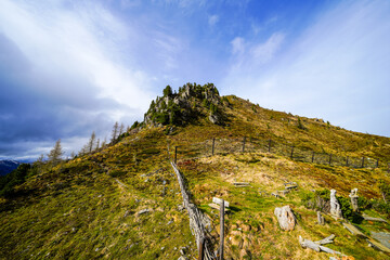 Landscape in the Nockberge mountains in Austria. Nature in the Gurktal Alps mountain range in Carinthia, Salzburg and Styria.

