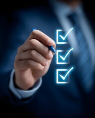 Quality control concept, Organisation checklist validation document for business approval with management, practice, approval, policy, quality