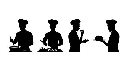 a silhouette representation depicts five chefs engaged in various culinary activities showcasing the art of cooking and kitchen expertise high quality professional detailed modern elegant stylish