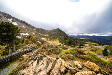 Landscape in the Nockberge mountains in Austria. Nature in the Gurktal Alps mountain range in Carinthia, Salzburg and Styria.
