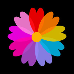 Colorful rainbow daisy chamomile flower. Camomile icon. Growing concept. Simple flat design. Cute flowers head plant collection. Happy Valentines Day. Love card symbol Isolated Black background Vector