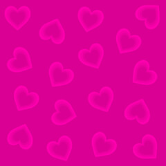 Gradient heart Valentine's day background. Pink heart striped pattern. Glowing hearts. Template for wallpaper, frame, banners, posters, greeting card, wedding invitation. Flat design. Vector