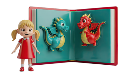 Girl with Pop-Up Book of Dragons