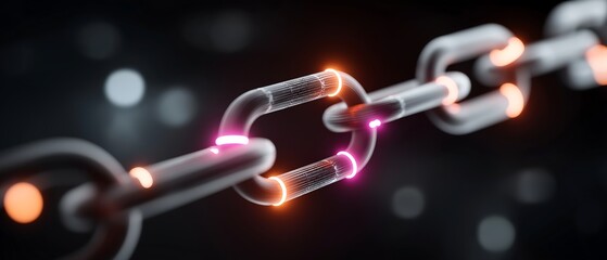 Digital network chain link concept, connected technology, secure data transfer, abstract background glow