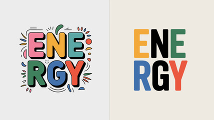 a vibrant graphic design showcases the word energy in bold colorful letters complemented by playful floral and whimsical decorative elements around it high quality professional detailed