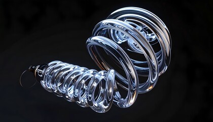 Crystal coil structure with layered spiraling forms against a dark backdrop