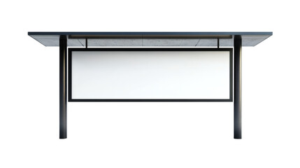A modern hanging billboard with a blank white advertisement space set against a black background, ideal for showcasing ads or promotional content.