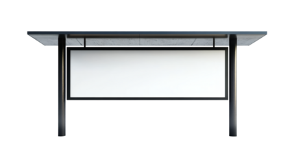 A modern hanging billboard with a blank white advertisement space set against a black background, ideal for showcasing ads or promotional content.