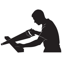 Man working with power tool in workshop setting