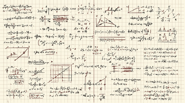 hand drawn mathematics notes in old texture papers 