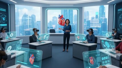Medical classroom presentation on heart anatomy using virtual reality - Powered by Adobe