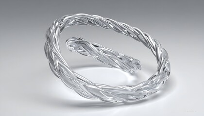 A twisted, transparent spiral object casts soft shadows on a grey surface