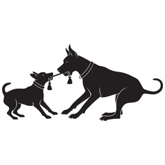 Two dogs playing tug of war with rope toy