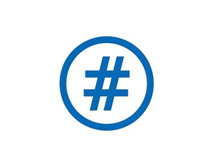 Obraz premium Blue hashtag icon surrounded by a blue circle on a white background