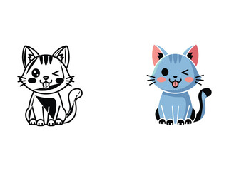 Cute cartoon cat illustration with different colors © fff
