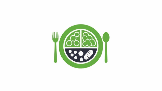 Vegan healthy food plate icon symbol.