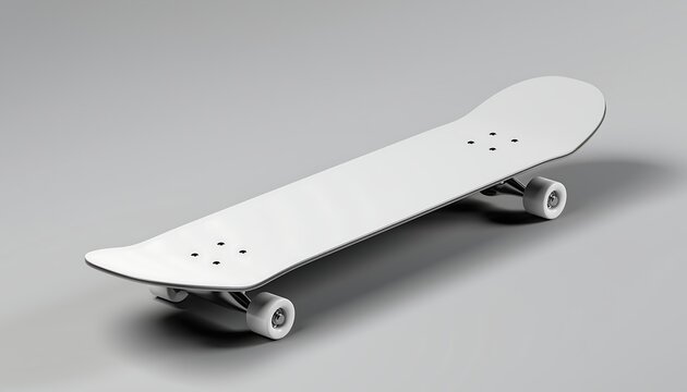 Minimal skateboard mockup with blank deck surface isolated on a neutral background, clean product presentation, realistic texture, modern design ideal for branding and custom graphics.
