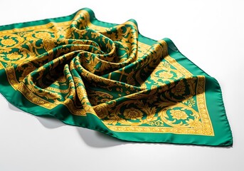 Elegant Gold and Green Silk Scarf.