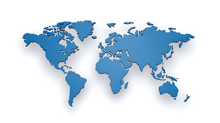 Blue world map illustration with 3D effect, showcasing continents and oceans
