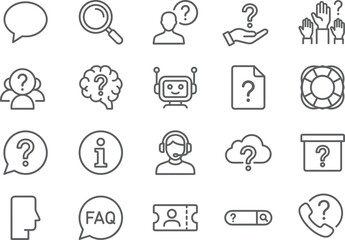 Fototapeta premium Help and support icon collection for customer service, FAQ, chatbot, inquiry tools, information access, guidance, vector illustration