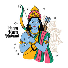 Ram Navami Modern Flat Vector Illustration.