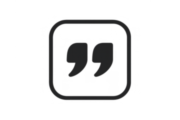 Black quote icon with rounded corners symbolizing citation, communication, and important messages. Transparent background