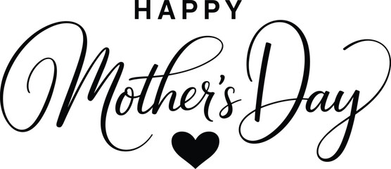 Happy Mother’s Day typography design, elegant black and white lettering with heart icon, minimal greeting card text artwork © Mst Nurnehar Begum