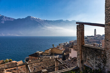 Foreshortening of Limone sul Garda Village
