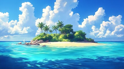 Idyllic Tropical Island with Palm Trees and Turquoise Waters