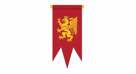 Medieval red banner with golden emblem.
