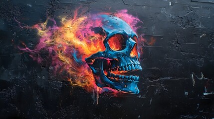Fiery Skull Explosion   Surreal Digital Art Portraying Intense Energy and Emotion