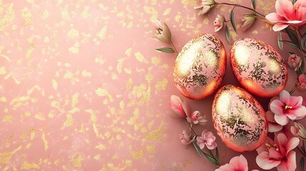 Festive Pink and Gold Painted Easter Eggs with Floral