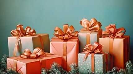 Beautifully Wrapped Holiday Gifts in Vibrant Colors on Festive Background