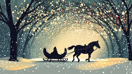 Winter Fairytale Sleigh Ride Through Illuminated Snowy Forest Landscape