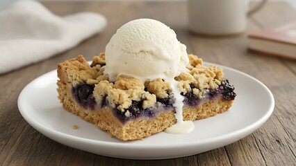 Peanut Butter Blueberry Oatmeal Bars with Ice Cream