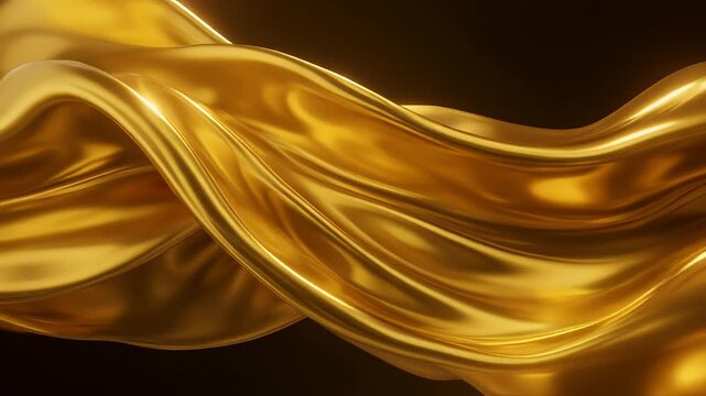 A flowing, golden fabric is captured in a photograph. The luxurious cloth undulates, catching light with a rich, glossy sheen. The smooth fabric appears to be heavy and draped