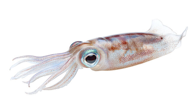 Deep sea squid displays long tentacles and large eye underwater view of squid showing long tentacles and large eye