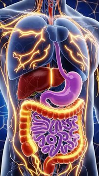 Human Digestive System Animation Showing Stomach Intestines Liver Gallbladder Pancreas with