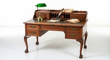 Antique Wooden Writing Desk with Quill Pens.