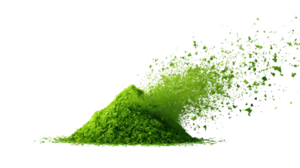 Green powder mound rests on sleek black backdrop fine green powder forms small heap on dark plane